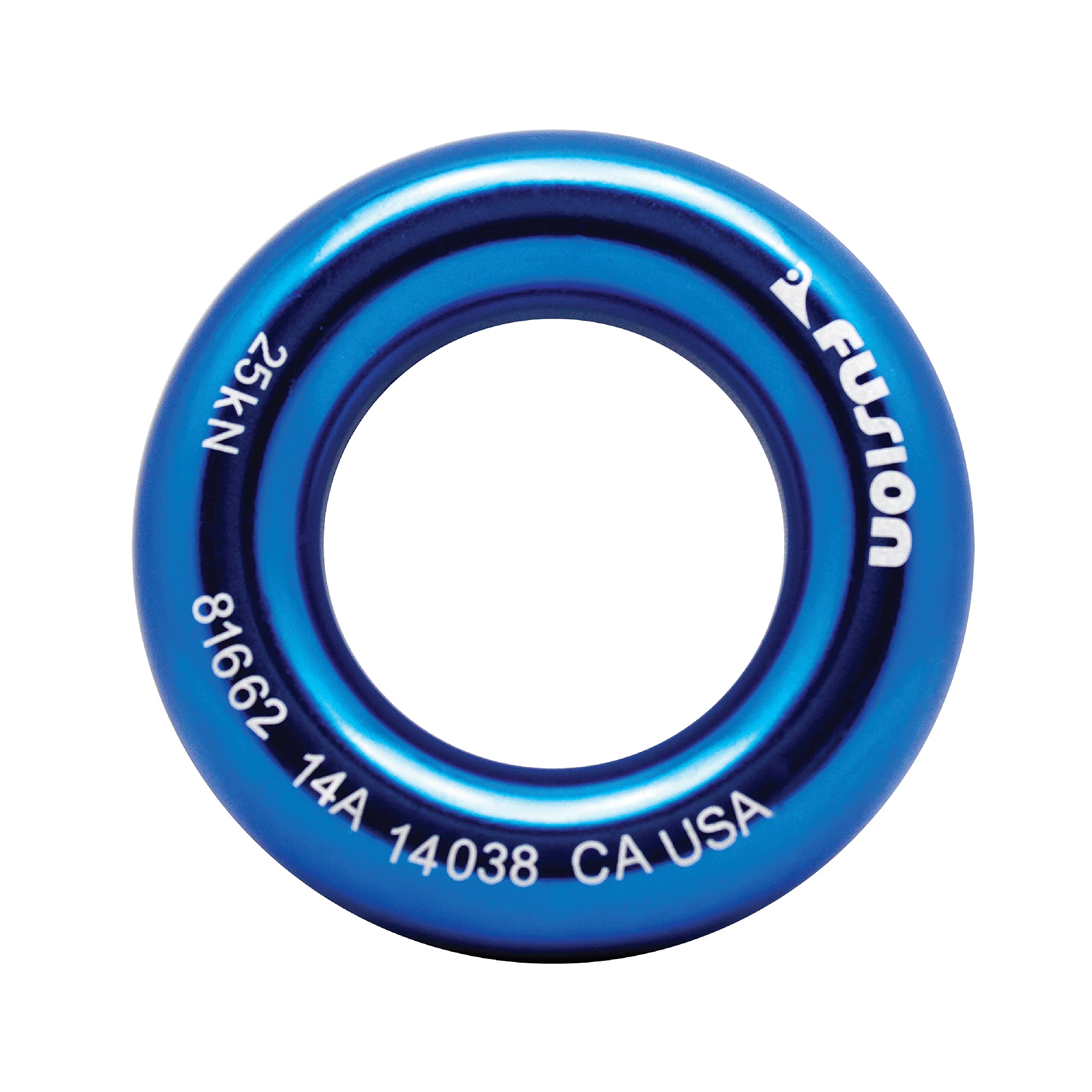 Fusion Climb blue aluminum O-ring closeup highlighting lightweight strength for outdoor use