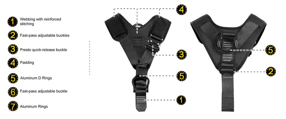 Fusion Climb Spartacus EVA padded harness adjustment straps for a secure, customizable fit.