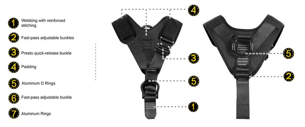 Fusion Climb Spartacus EVA padded harness adjustment straps for a secure, customizable fit.