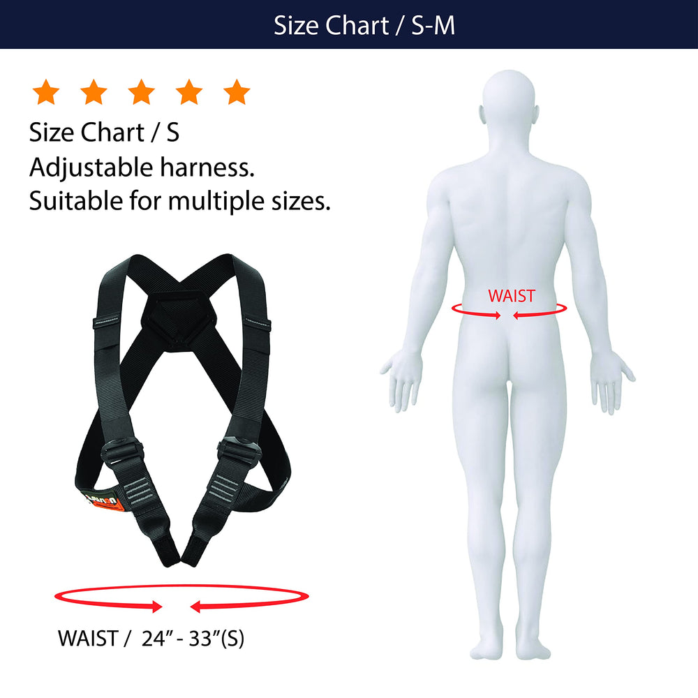 Fusion Climb Stika chest harness back plate provides stabilized support