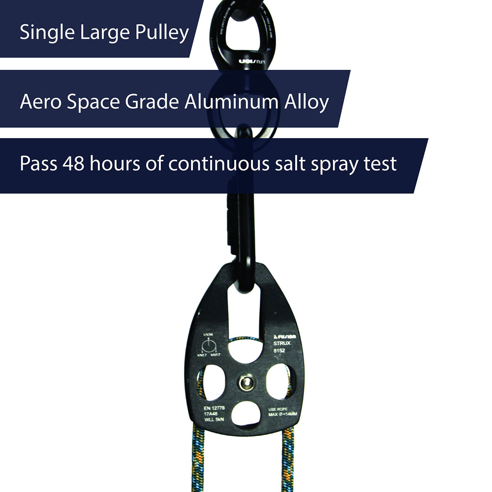 Fusion Climb Strux Pulley large eyelet opening for multiple anchors.