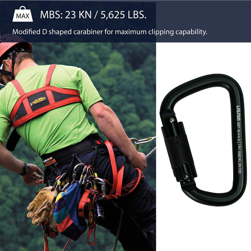 Fusion Climb Swift Lock lightweight profile reduces fatigue during extended use.