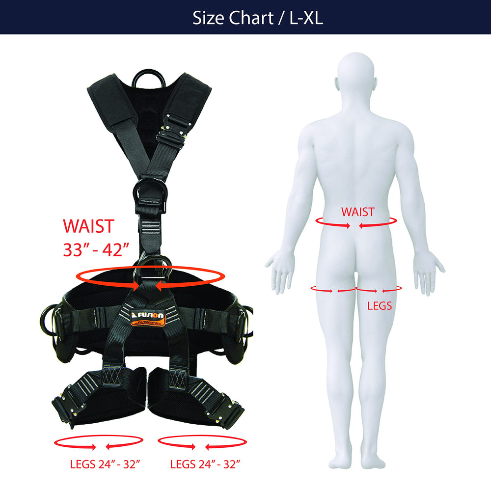 Fusion Climb Tac-Rescue OSHA ANSI compliant harness for professional use.