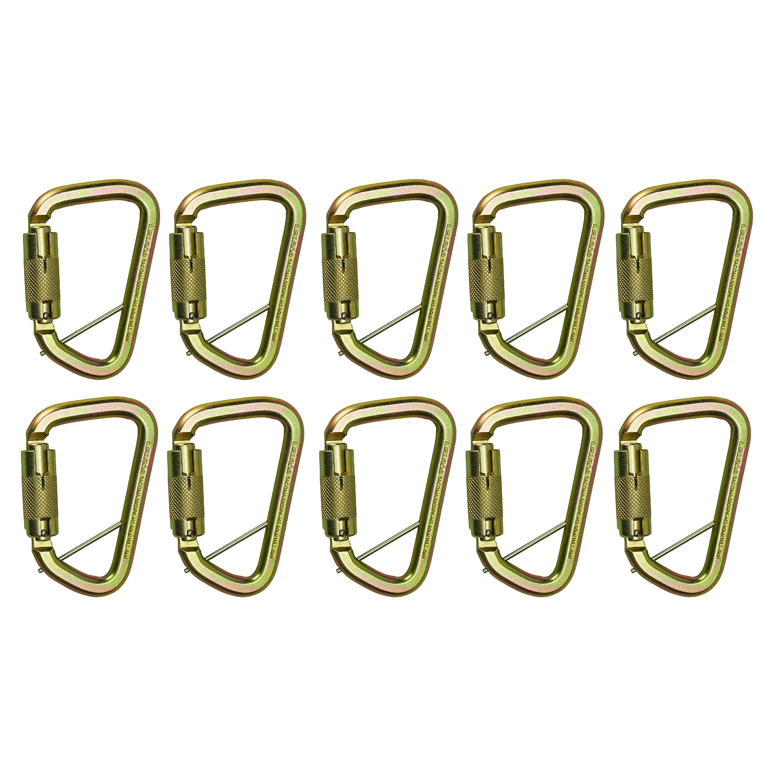 Fusion Climb Tacoma gold auto-lock carabiner front view for heavy-duty use