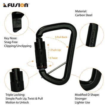 Fusion Climb Tacoma triple-locking carabiner showcasing locking mechanisms