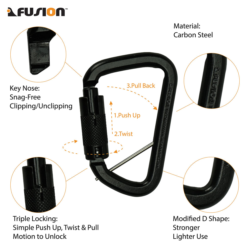 Fusion Climb Tacoma triple-locking carabiner showcasing locking mechanisms