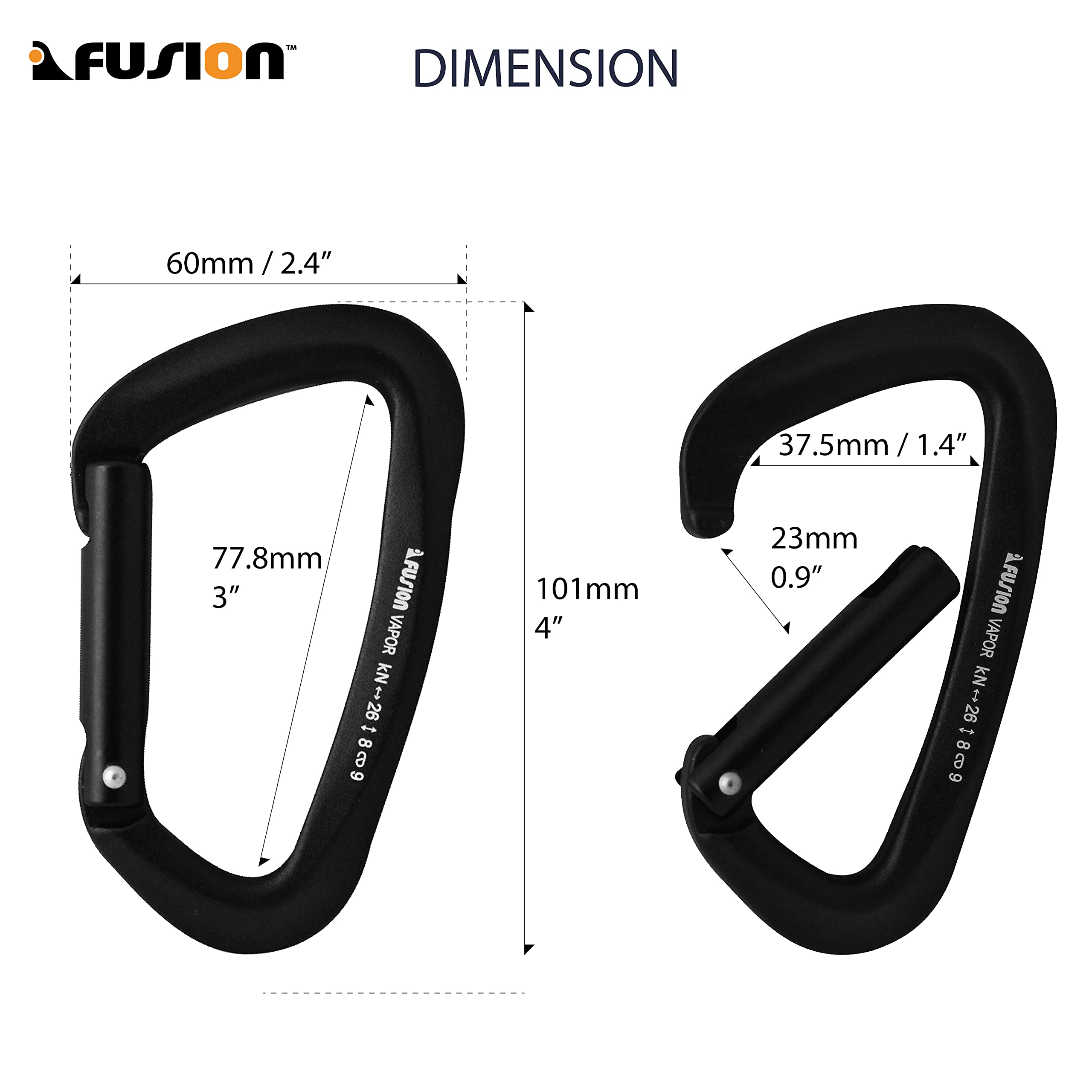 Fusion Vapor III matte edition carabiner shows straight gate profile for fast use