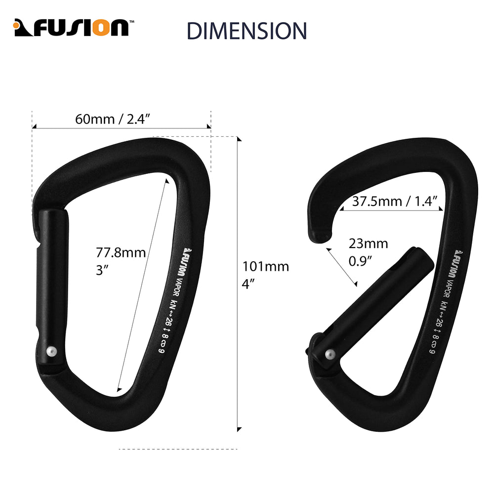Fusion Vapor III matte edition carabiner shows straight gate profile for fast use