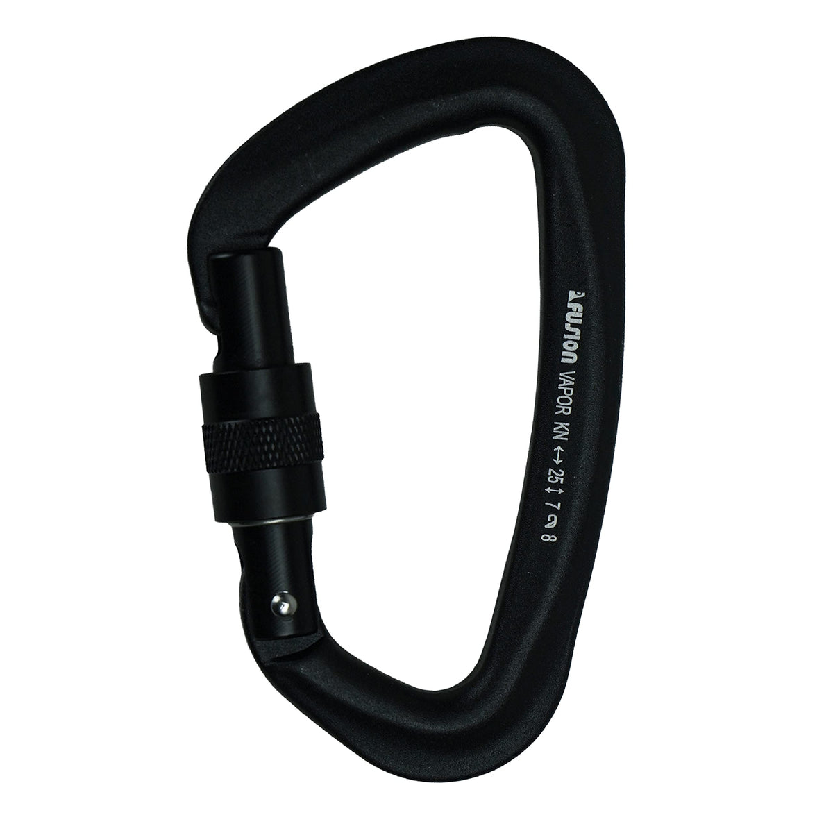 Fusion Climb Vapor III screw-gate D-carabiner in black for secure quick clips.