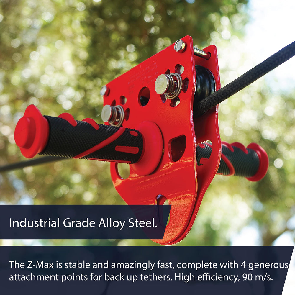 Fusion Climb Z-Max trolley featuring four attachment points for backups.