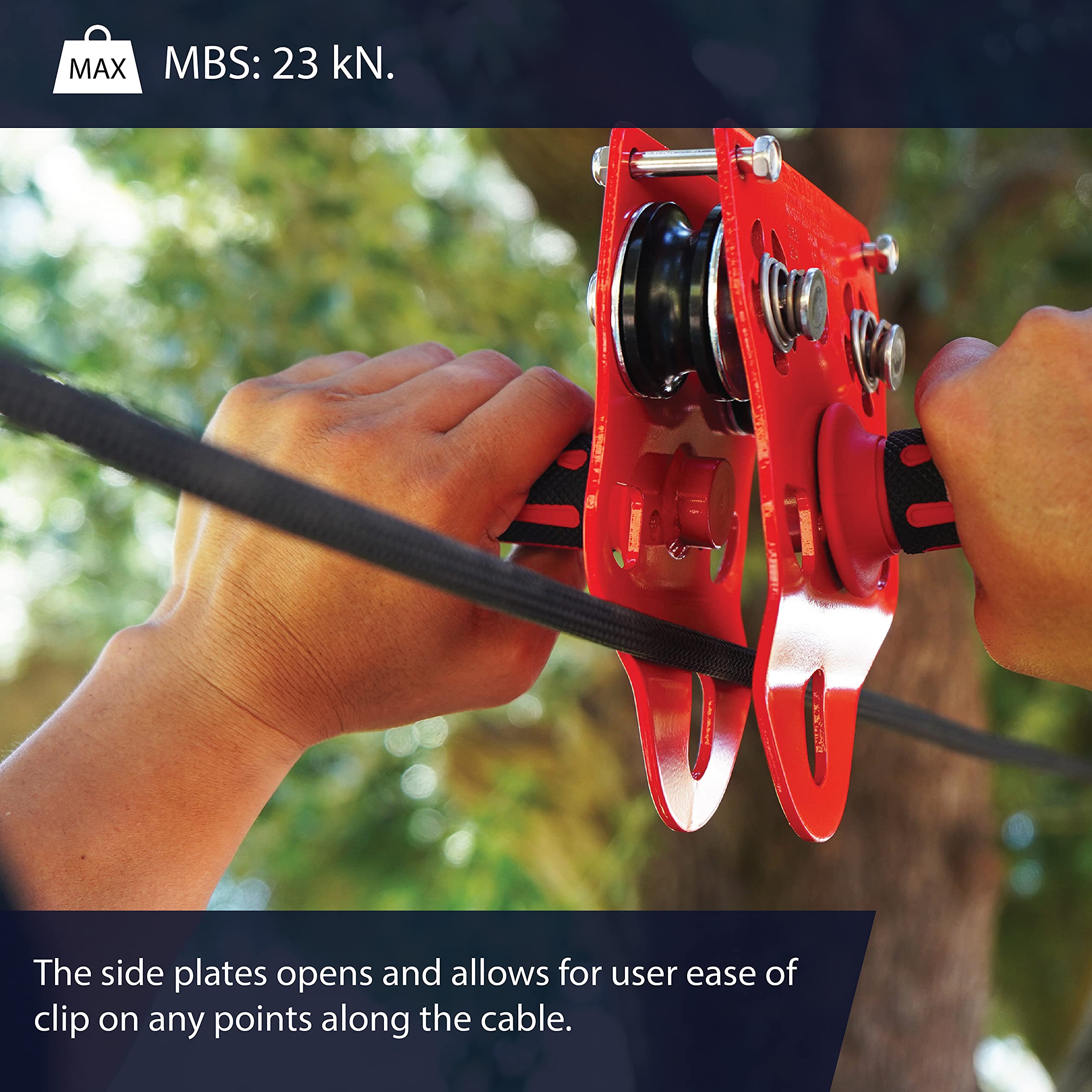 Fusion Climb Z-Max trolley demonstrates easy cable setup for backyard use.