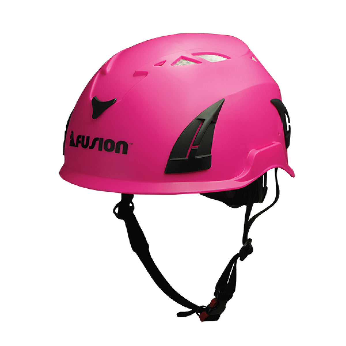 Fusion Meka II pink climbing helmet, front view, ready for outdoor climbs.