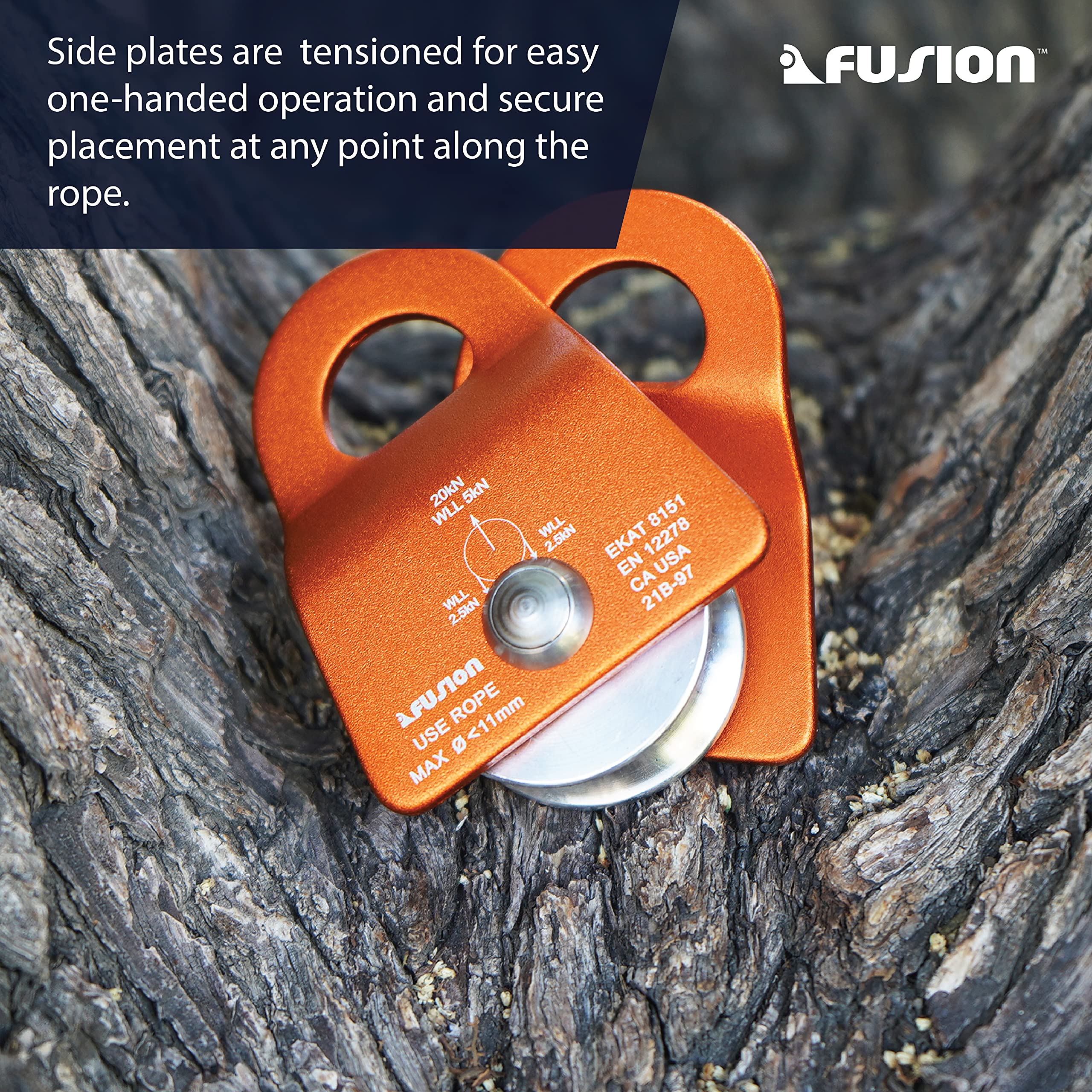 Fusion Micro Pulley secure installation with side swing cheeks simplifies rope setup