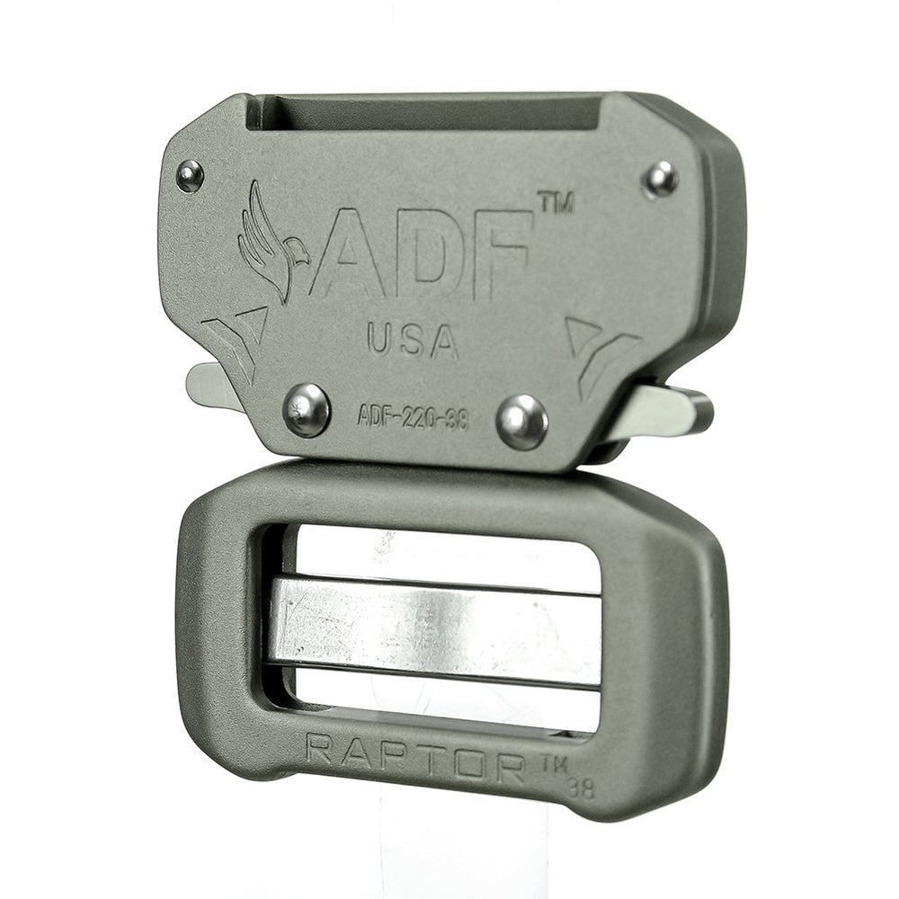 Fusion Raptor II buckle closeup showing lightweight aerospace aluminum and durability