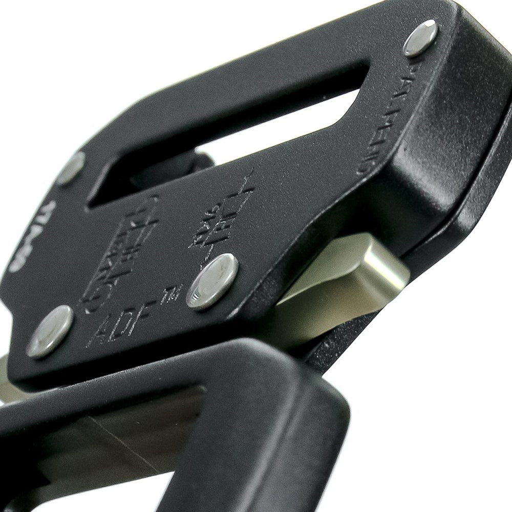 Fusion Raptor II buckle in use on tactical belt for duty-ready comfort.