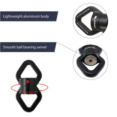 Fusion Swing Swivel ball bearing rotation reduces rope twisting.