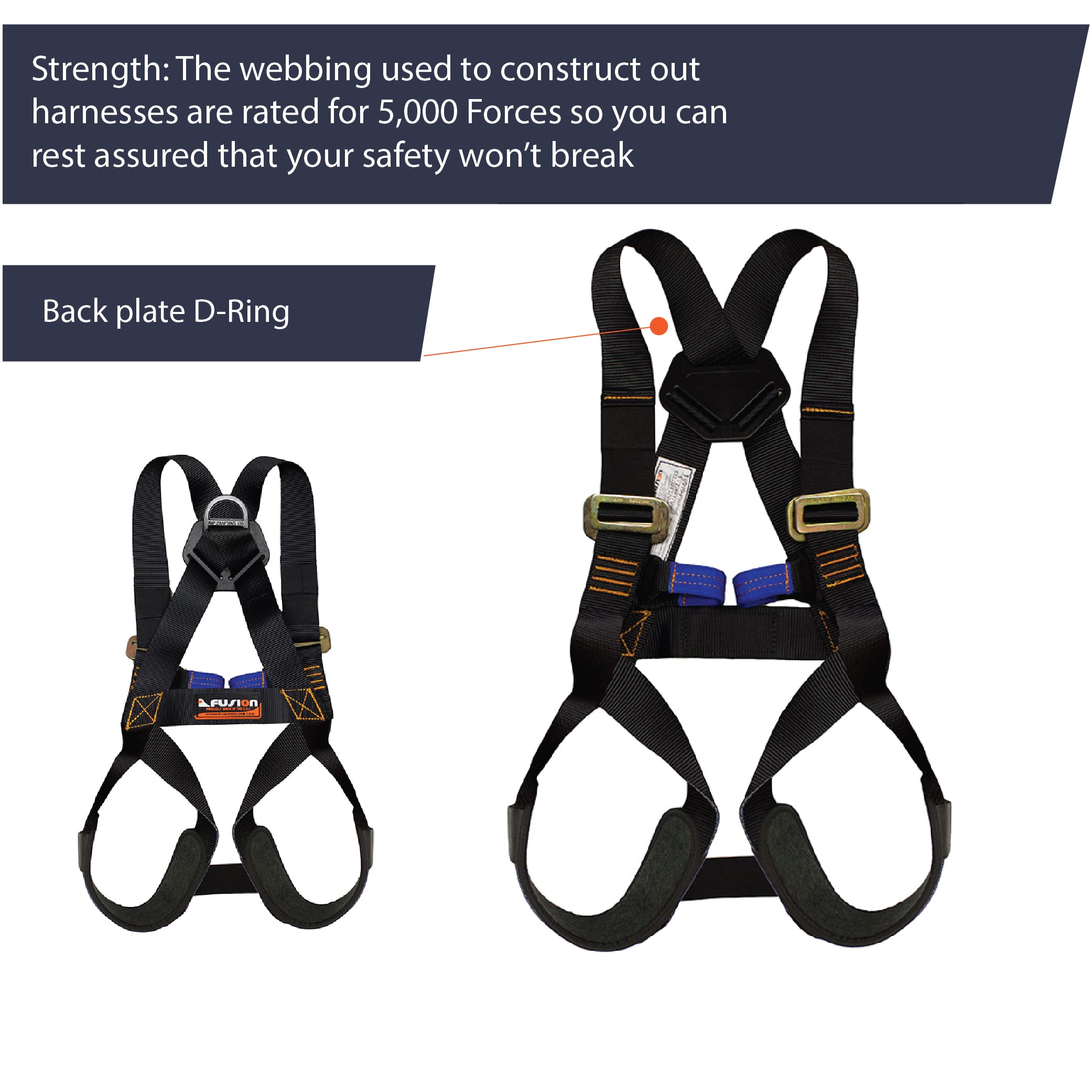 Fusion Warrior Kids harness shows durable stitching for reliable performance.