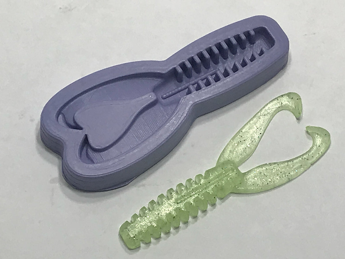 FusionX Flapper lure mold in top view shows 4-inch legged bait design with durable silicone construction