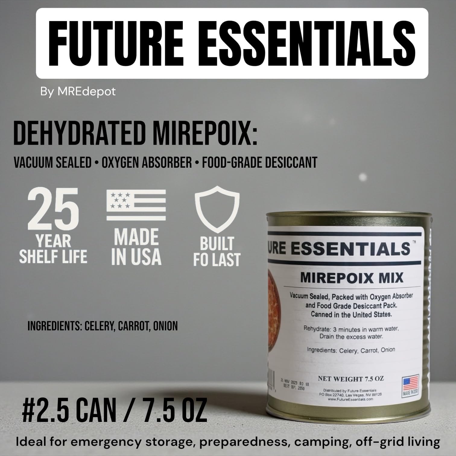 Made in USA label on Future Essentials Mirepoix Mix tin