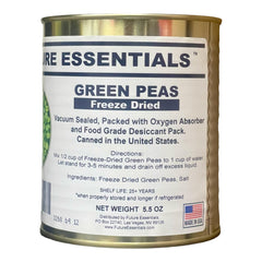 Future Essentials freeze-dried green peas in a can, ready to use with long shelf life.