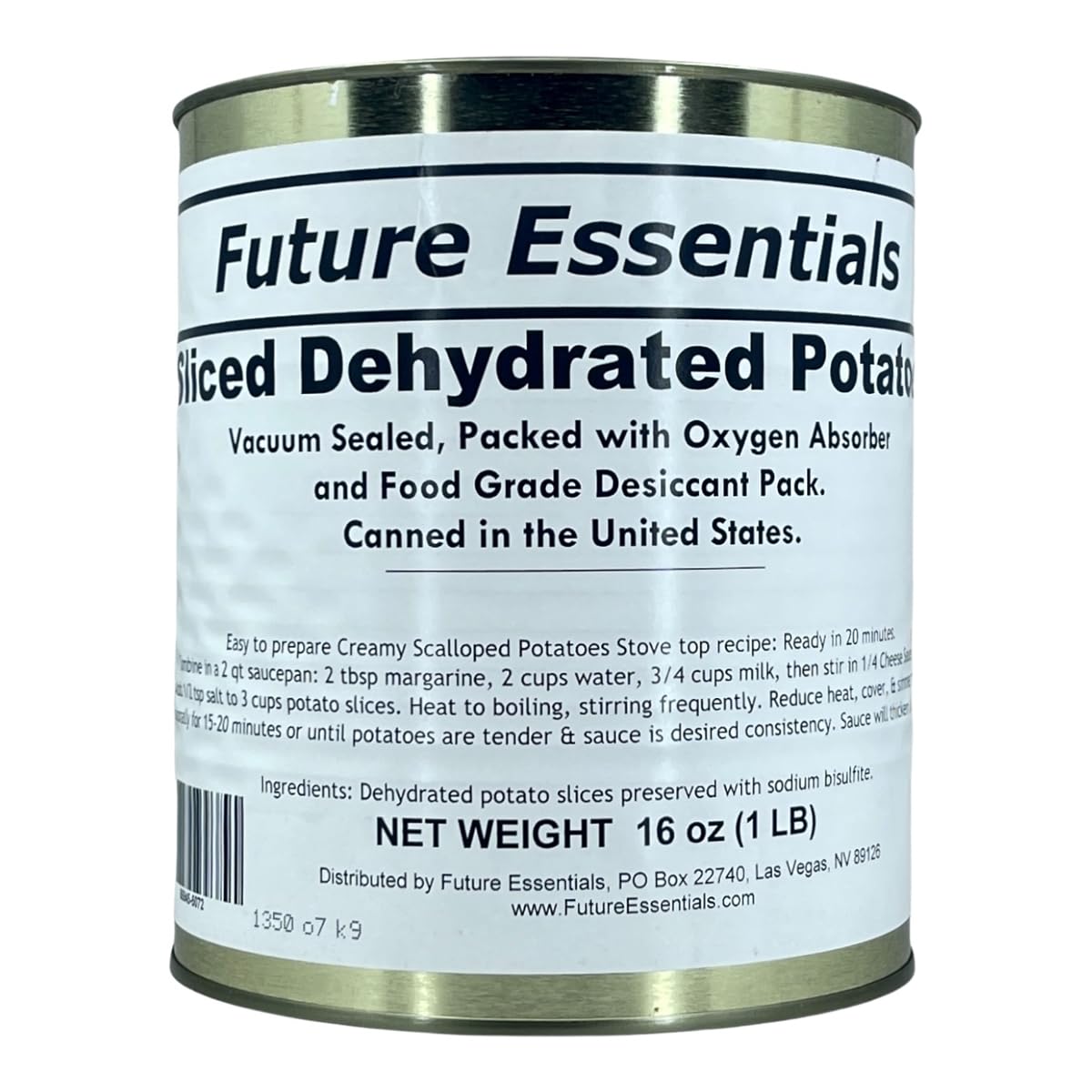 Future Essentials sliced dehydrated potatoes in a can for long-term storage