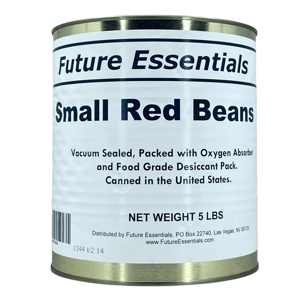 Future Essentials Small Red Beans front view can in pantry, ready to store