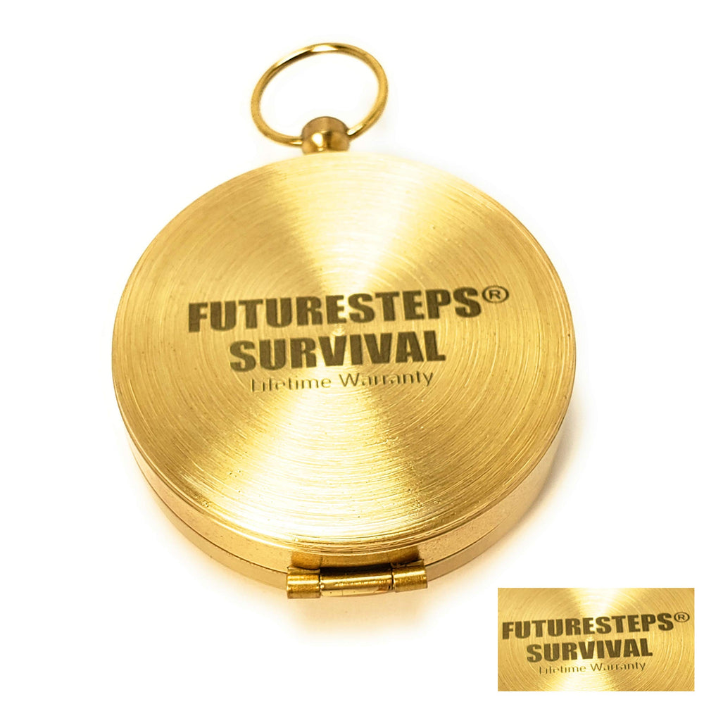 FutureSteps brass compass worn as necklace for hands-free orientation.