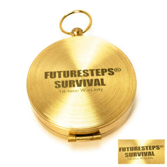 FutureSteps brass compass worn as necklace for hands-free orientation.