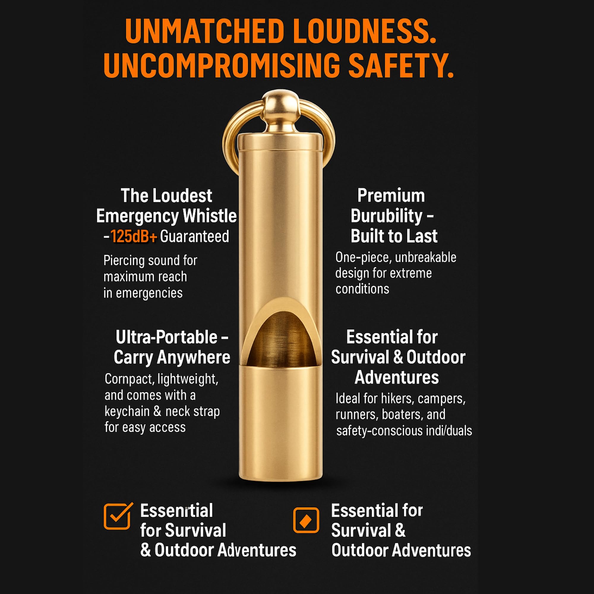 FUTURESTEPS loudest brass whistle outdoor-use conveys long-range alerts in open environments