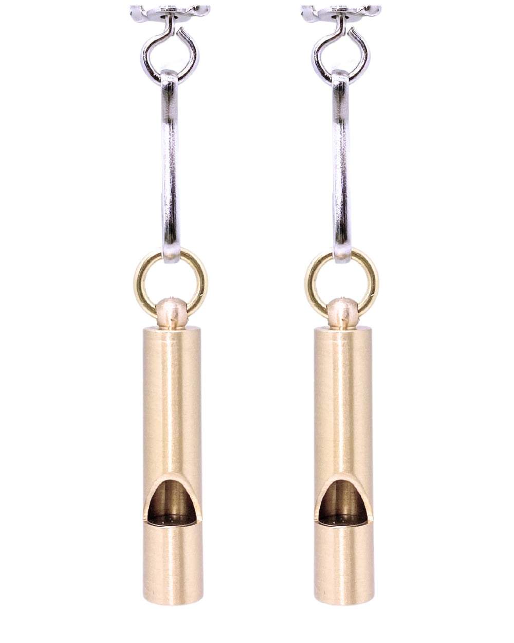 FutureSteps Premium Brass Whistles attached to backpack for quick reach.