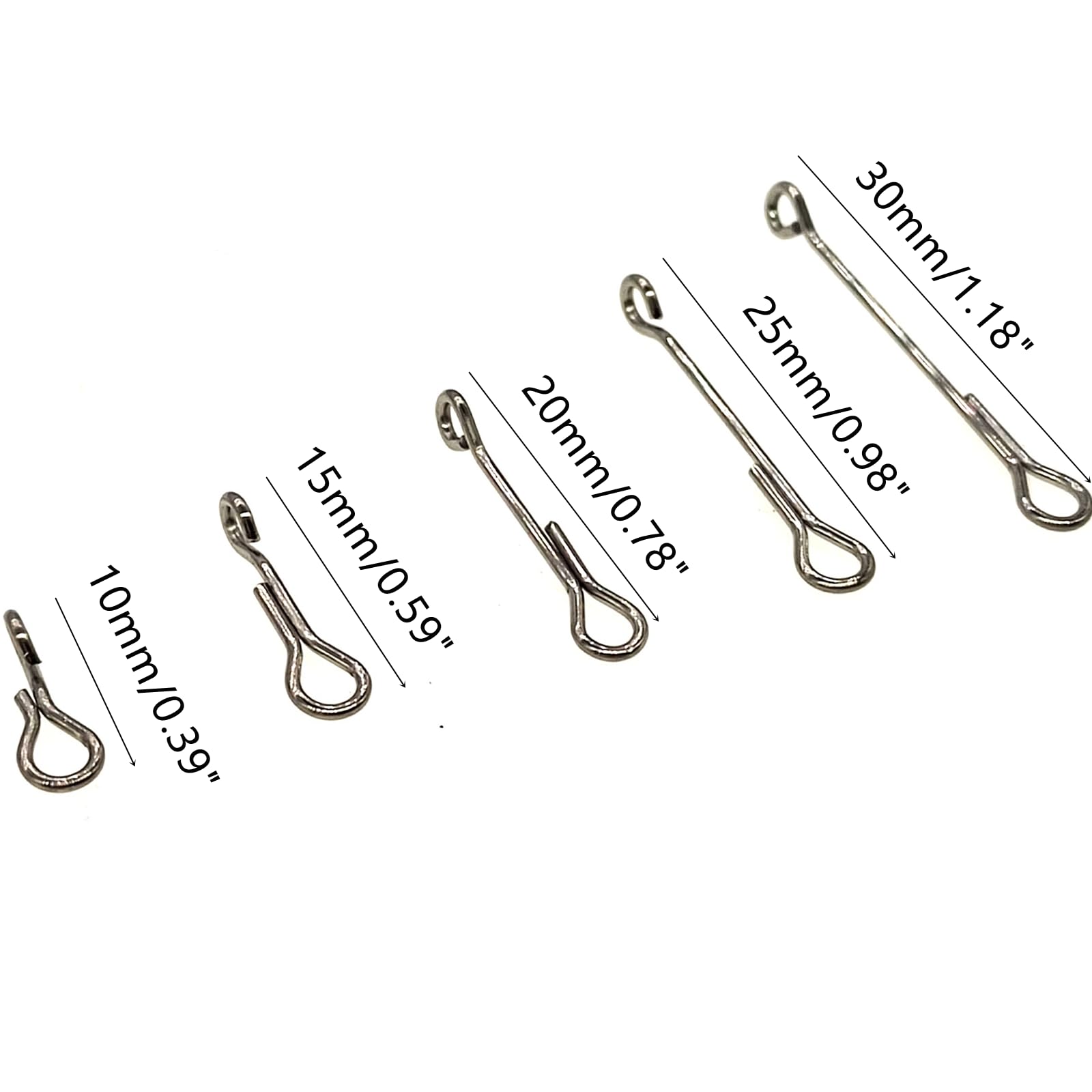 Fly tying hooks in five sizes from 10mm to 30mm