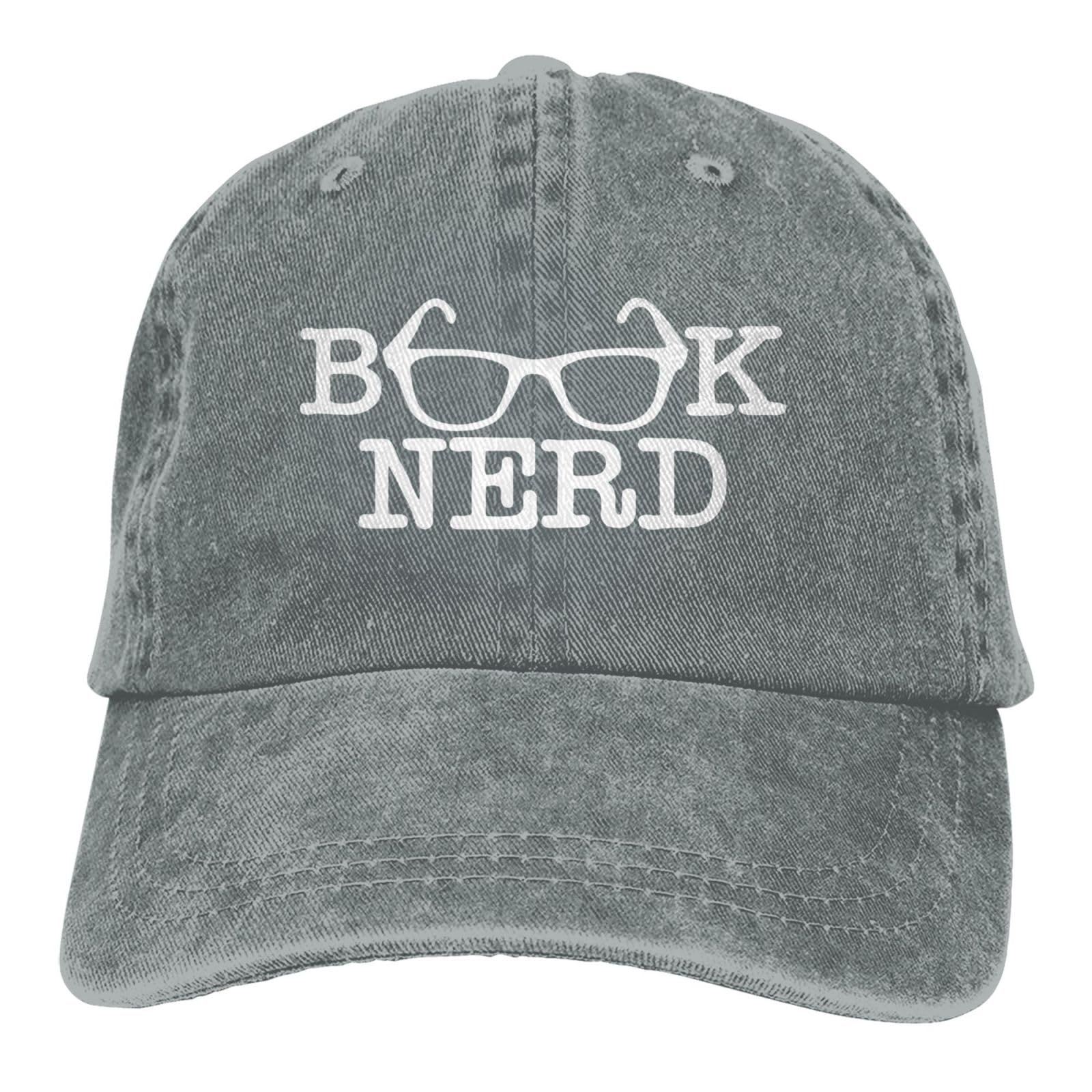 Fwoeqiz Book Nerd Hat front view in distressed denim for casual everyday wear.