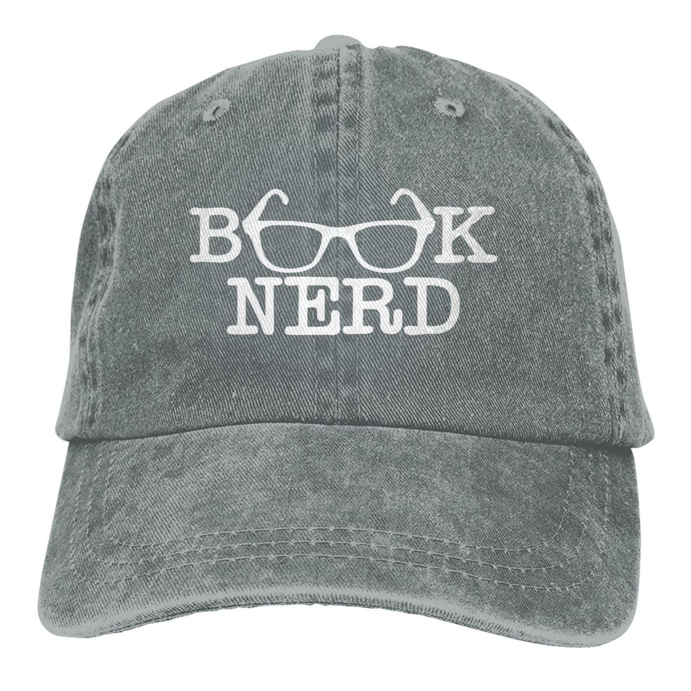 Fwoeqiz Book Nerd Hat front view in distressed denim for casual everyday wear.