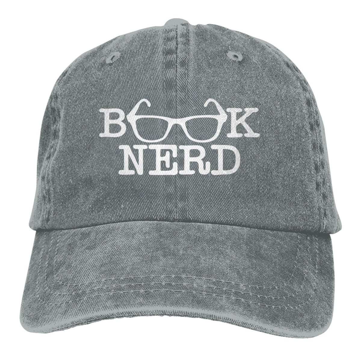 Fwoeqiz Book Nerd Hat front view in distressed denim for casual everyday wear.