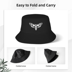 fwoeqiz Death's Head Moth bucket hat back view highlights wide brim shading