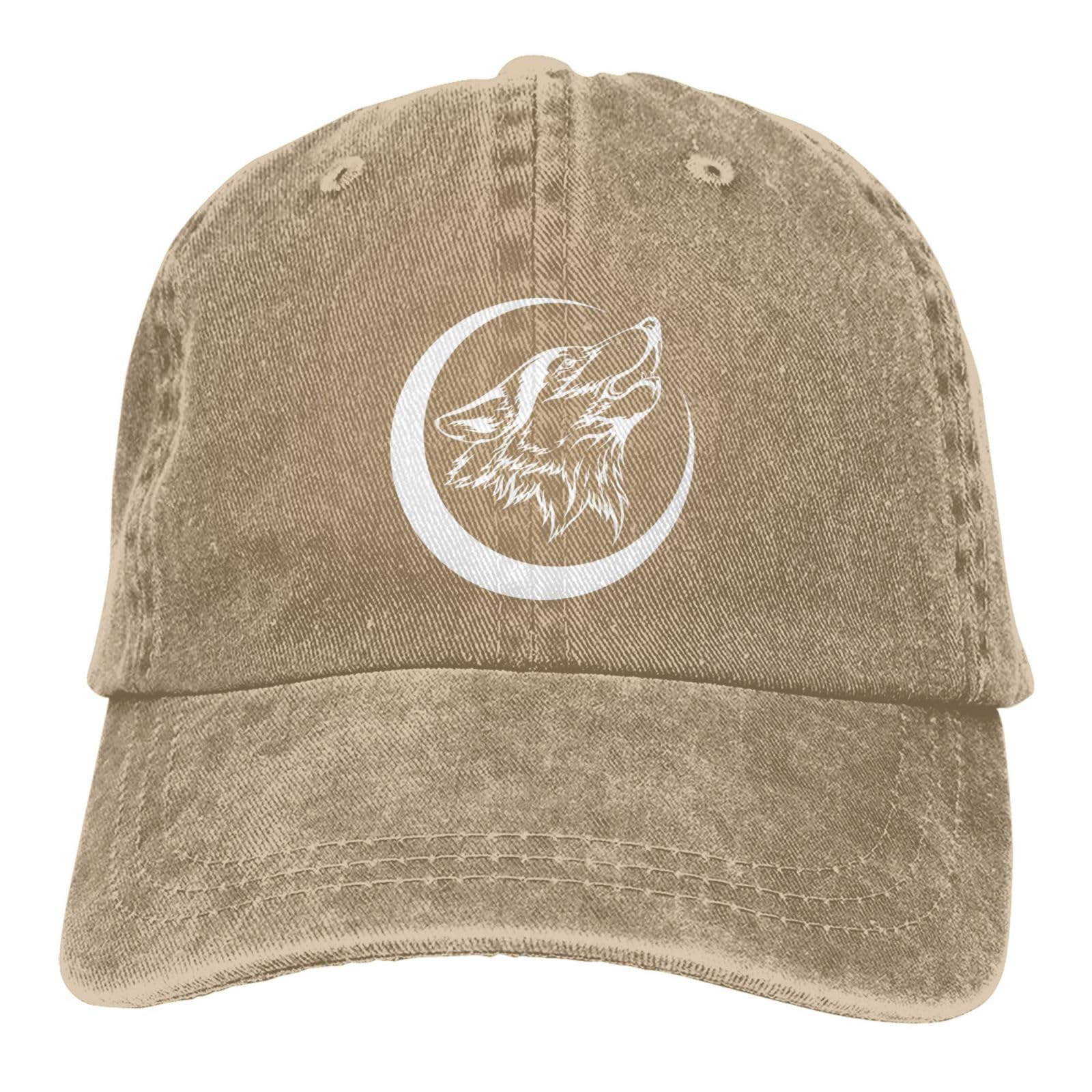 fwoeqiz Howling Lone Wolf hat front view, distressed denim, comfortable daily wear