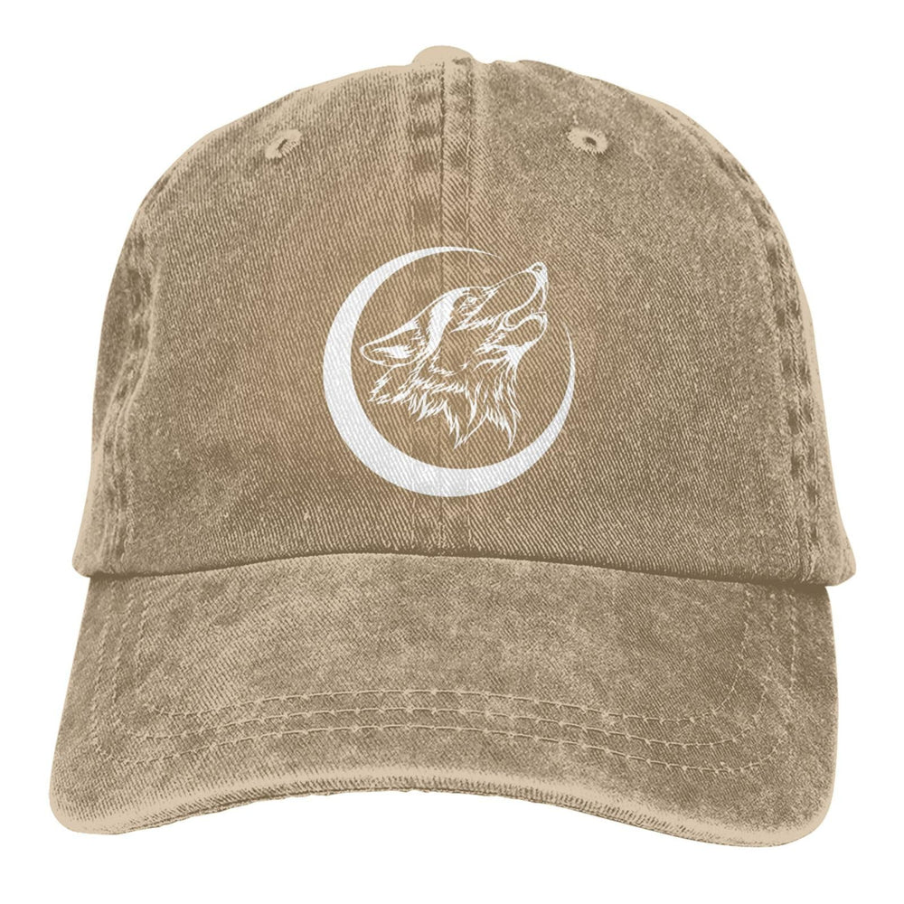 fwoeqiz Howling Lone Wolf hat front view, distressed denim, comfortable daily wear