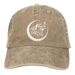 fwoeqiz Howling Lone Wolf hat front view, distressed denim, comfortable daily wear