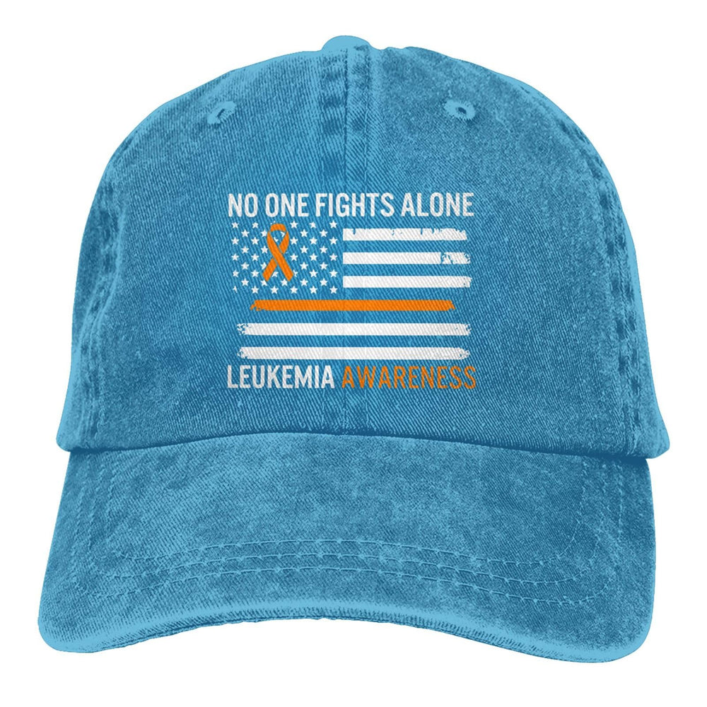 The fwoeqiz leukemia awareness hat in distressed blue denim for casual wear.