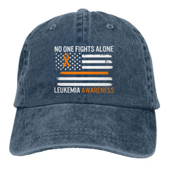 Fwoeqiz leukemia awareness hat front view with adjustable fit for most head sizes.