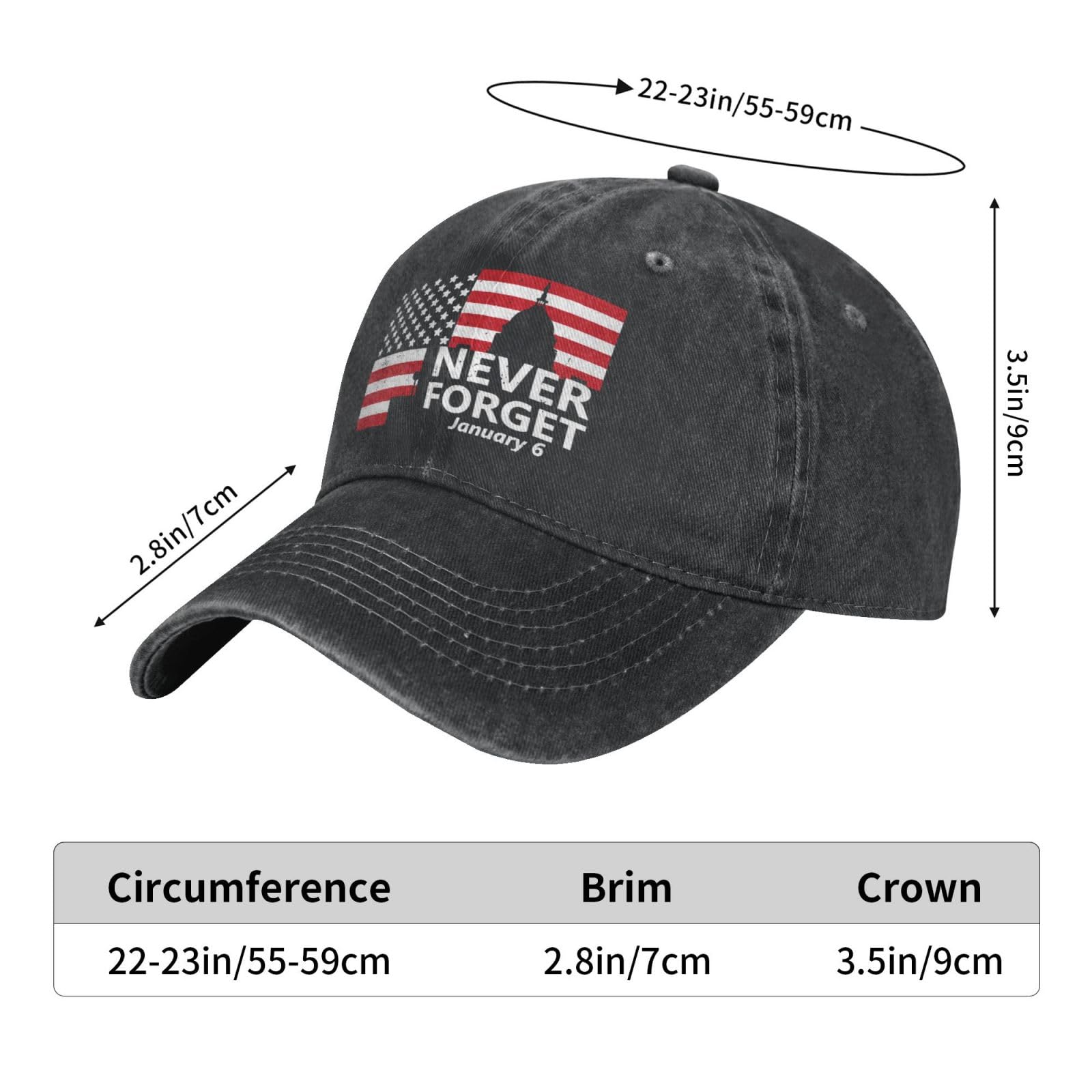 fwoeqiz Never Forget cap adjustable back strap, comfortable all-day wear.