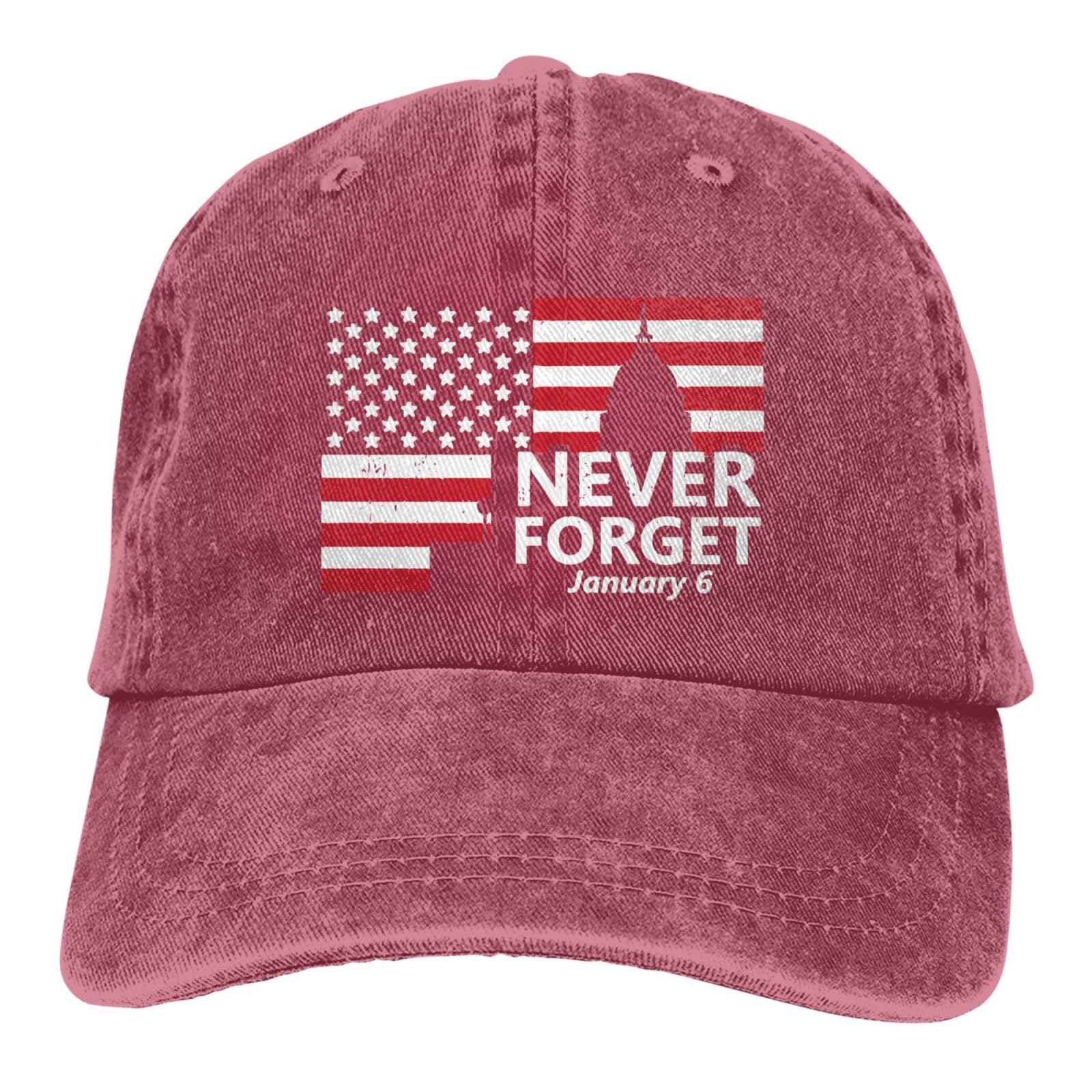 Fwoeqiz Never Forget cap with bold red distressed look for casual wear.