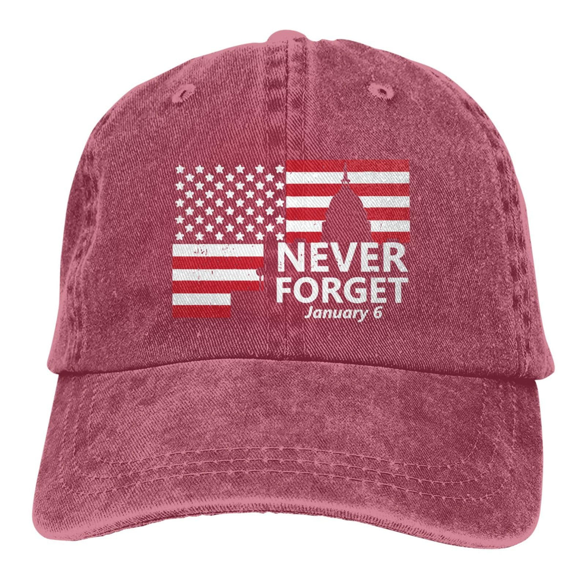 Fwoeqiz Never Forget cap with bold red distressed look for casual wear.