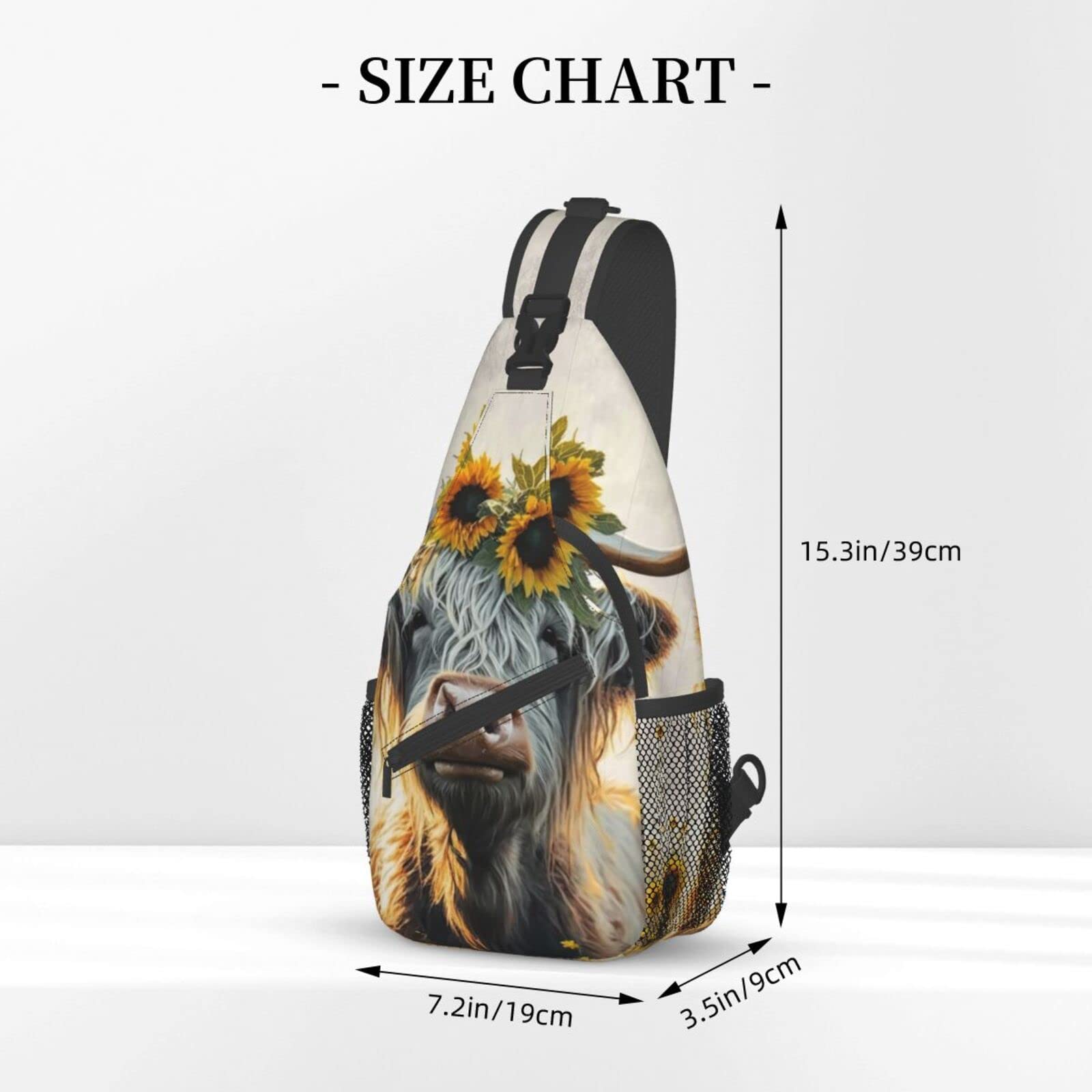 FYCFSLMY Sunflower Highland-Cow bag back view highlighting lightweight cross-body design.