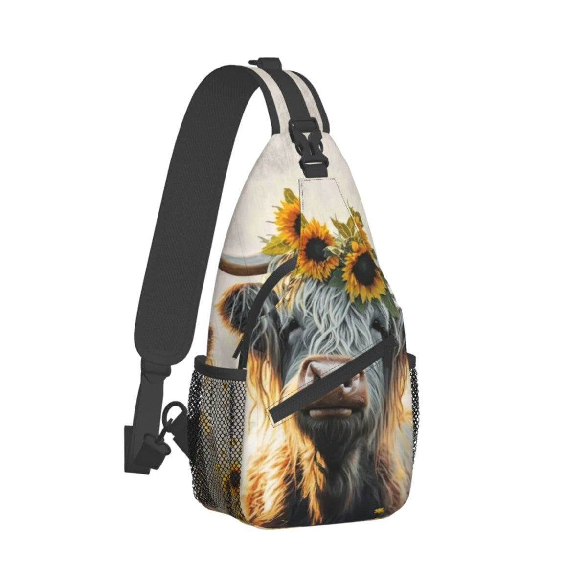 FYCFSLMY Sunflower Highland-Cow bag front view showing compact daily storage.