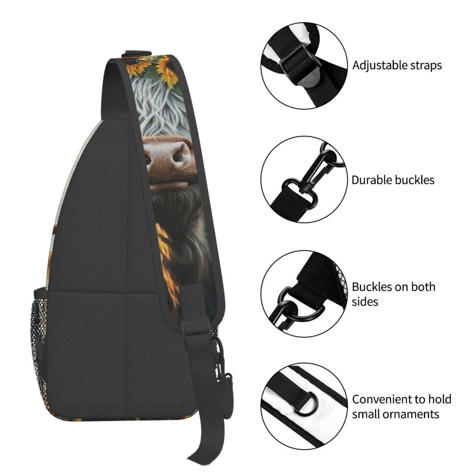 FYCFSLMY Sunflower Highland-Cow bag multi-pocket layout for organized essentials on the go.
