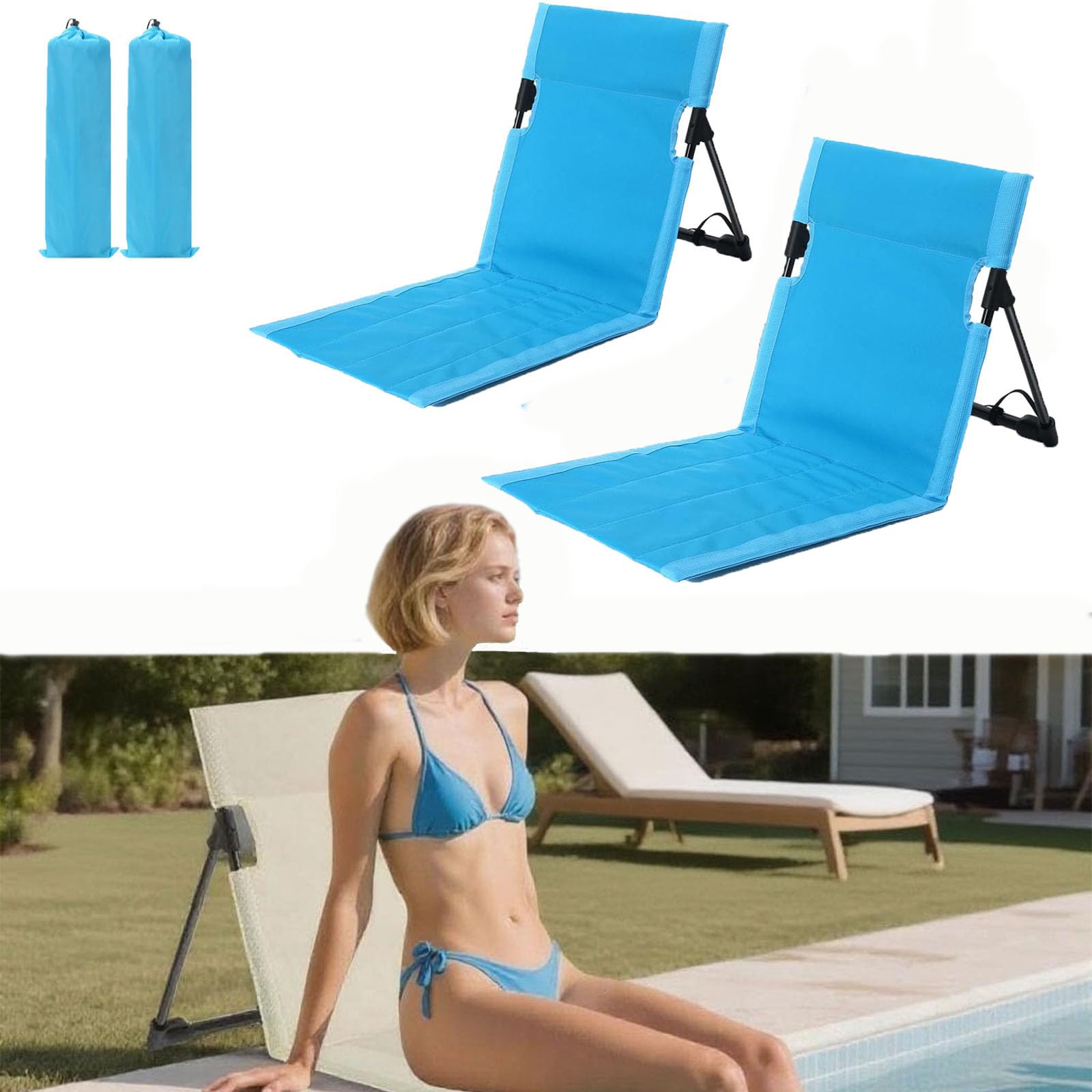FYSHINE foldable poolside chair blue extended for quick, comfortable seating.