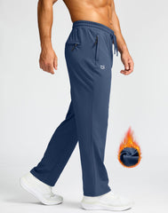G Gradual men's fleece-lined pants blue back view, comfortable athletic fit for layered winter outfits.