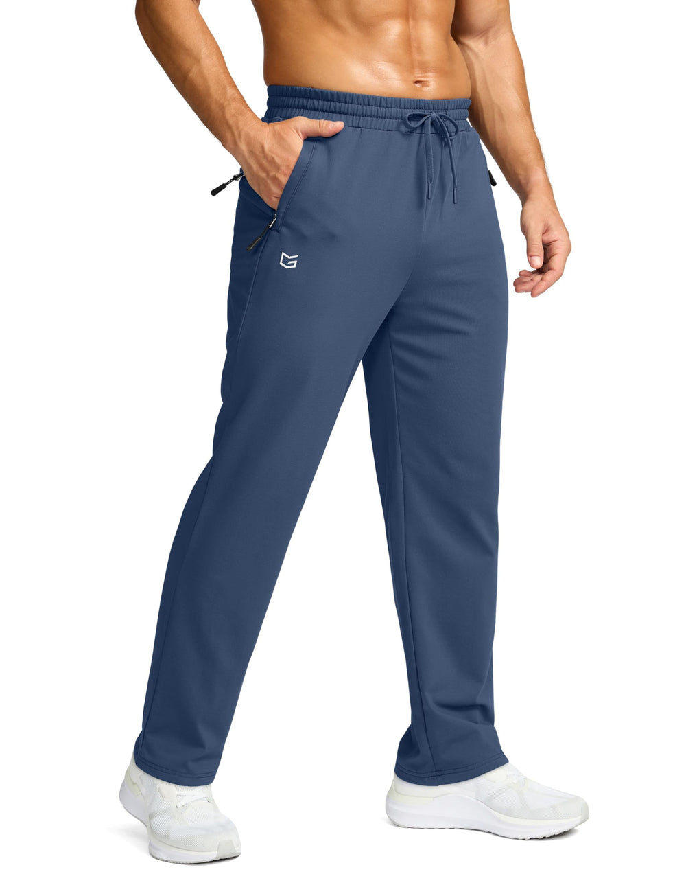 G Gradual men's fleece-lined pants blue front view, showcasing warm outerwear for cold weather adventures.