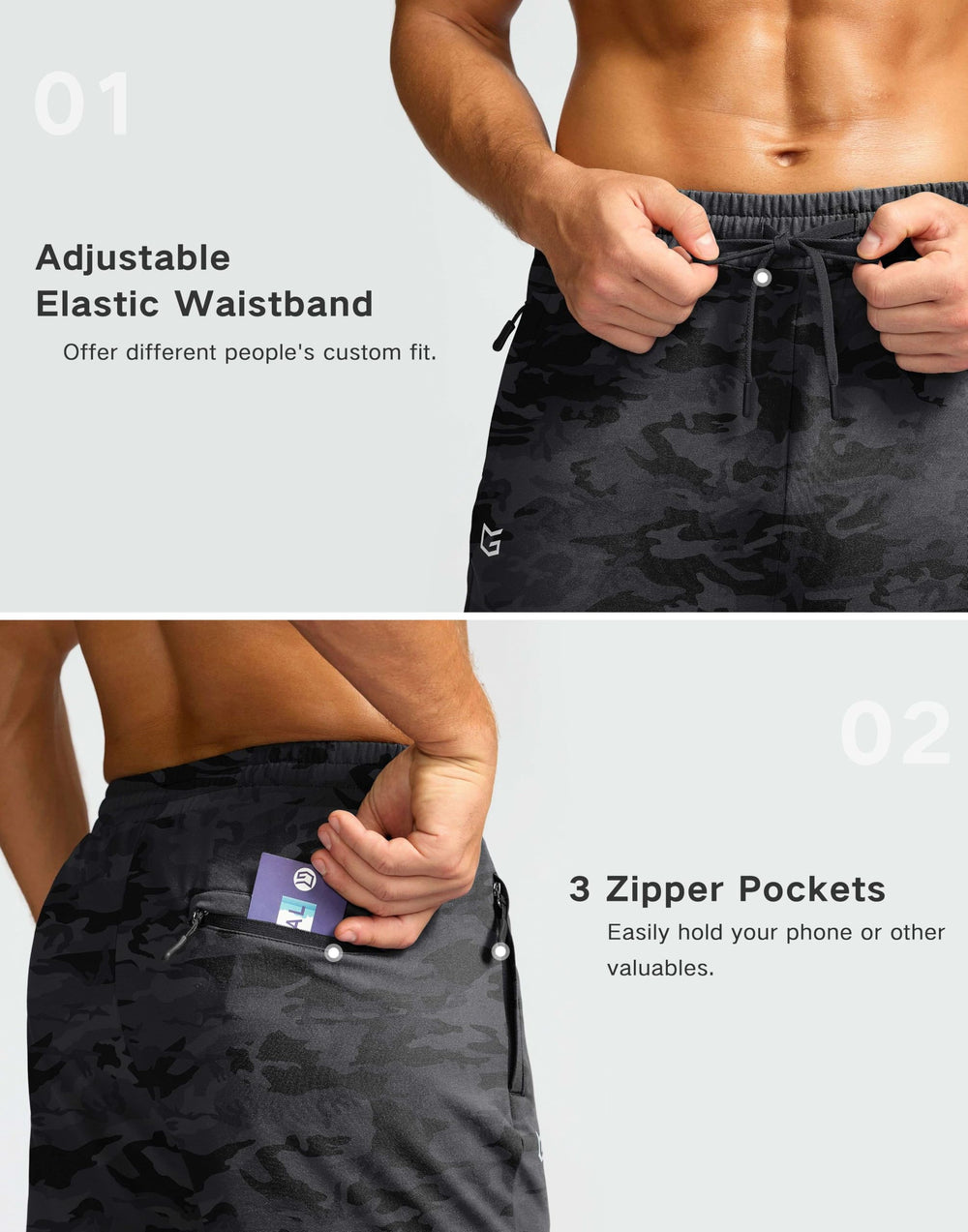 G Gradual fleece-lined pants elastic waist grey camo for customizable fit